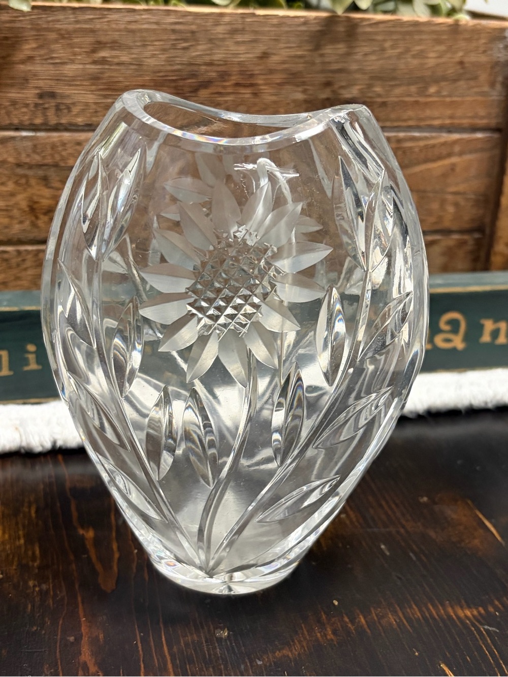 1960’s German Lausitzer Margaret lead Crystal Sunflower Vase
